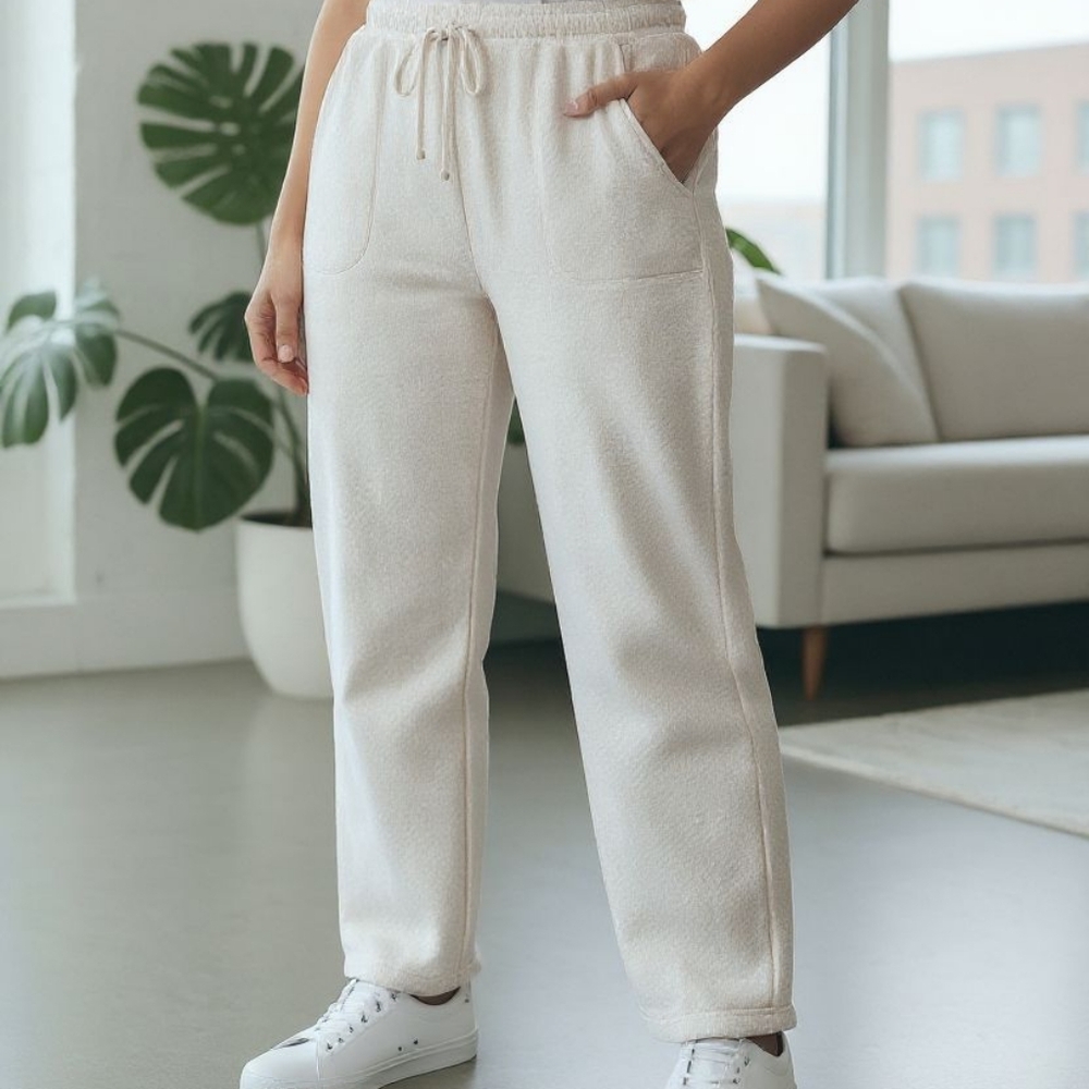 Garnet Hill Gray Wide Leg Cotton Blend Terry Cloth Jogger  Sweat Pants Sz L